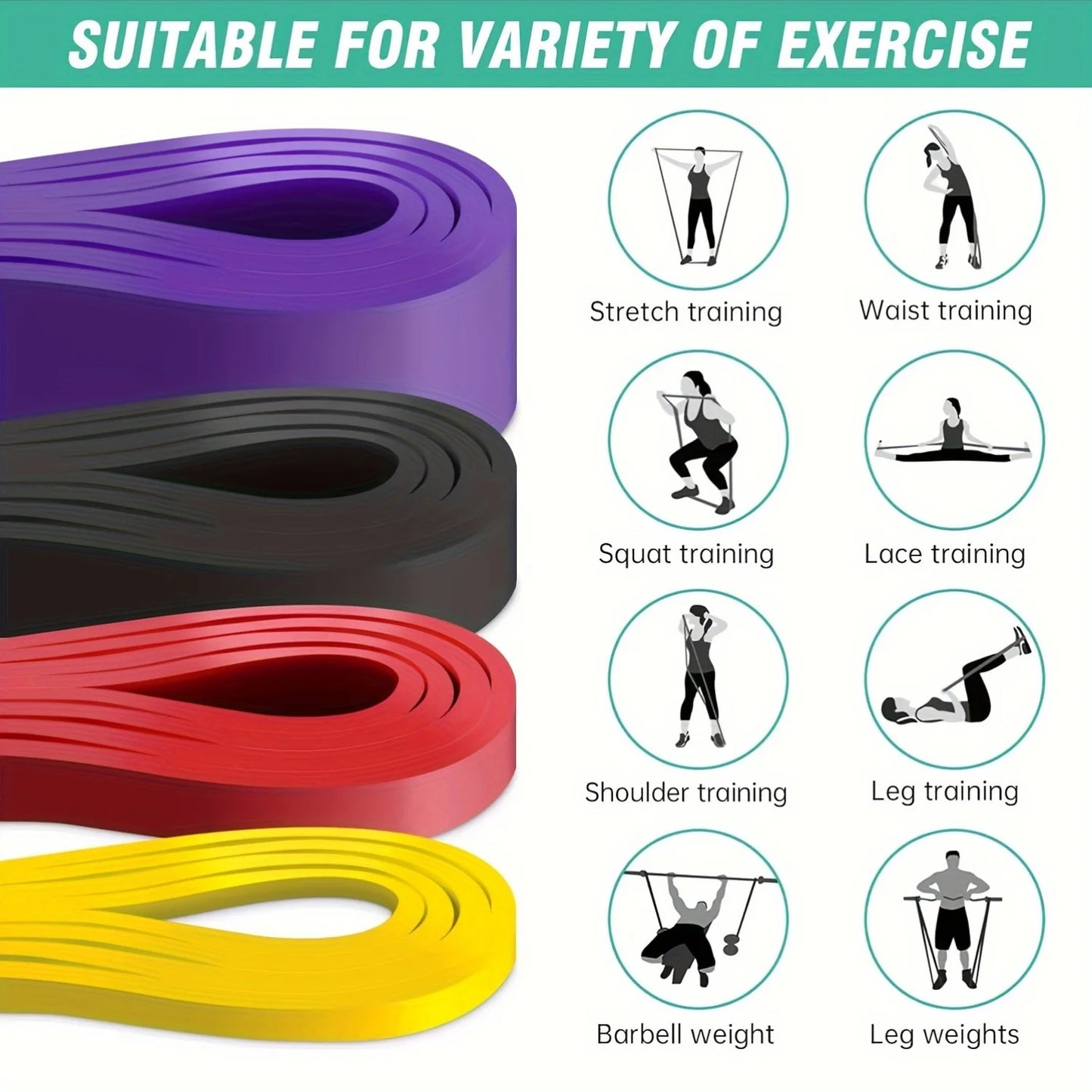 1pc Stackable Heavy Tension TPE Resistance Band Set - Anti-Snap for Home Gym Muscle Strength & Body Stretching  Yoga Gym